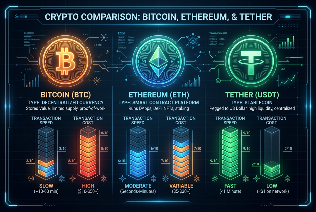 Porównanie parametrów sieciowych popularnych kryptowalut w 2026 roku